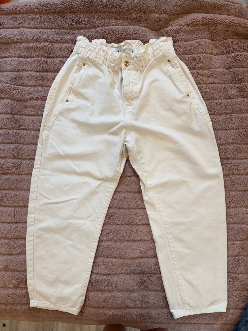 Zara White High-Waist Paperbag Jeans SIZE US 8 - Picture 3 of 4